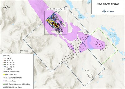 Figure 1: Mich Property and Surface Sampling Results (CNW Group/FPX Nickel Corp.)