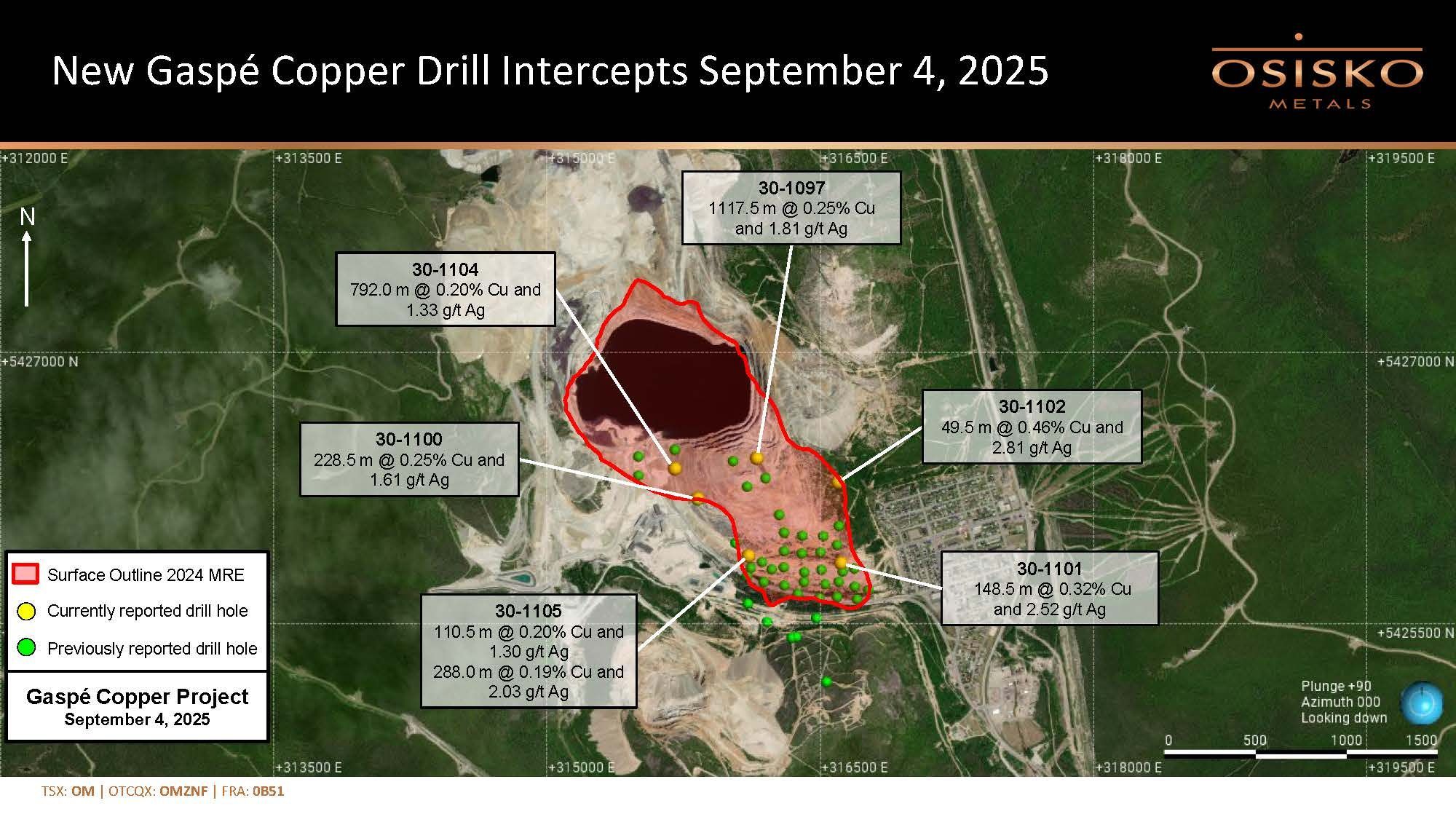 New Gaspé Copper Drill Intercepts (Plan View) -- September 4, 2025